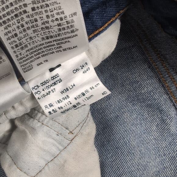 Levi's 501 Jeans Men 38x34 Blue Straight Leg Rocker Denim Stretch Grunge Pants - Picture 5 of 10